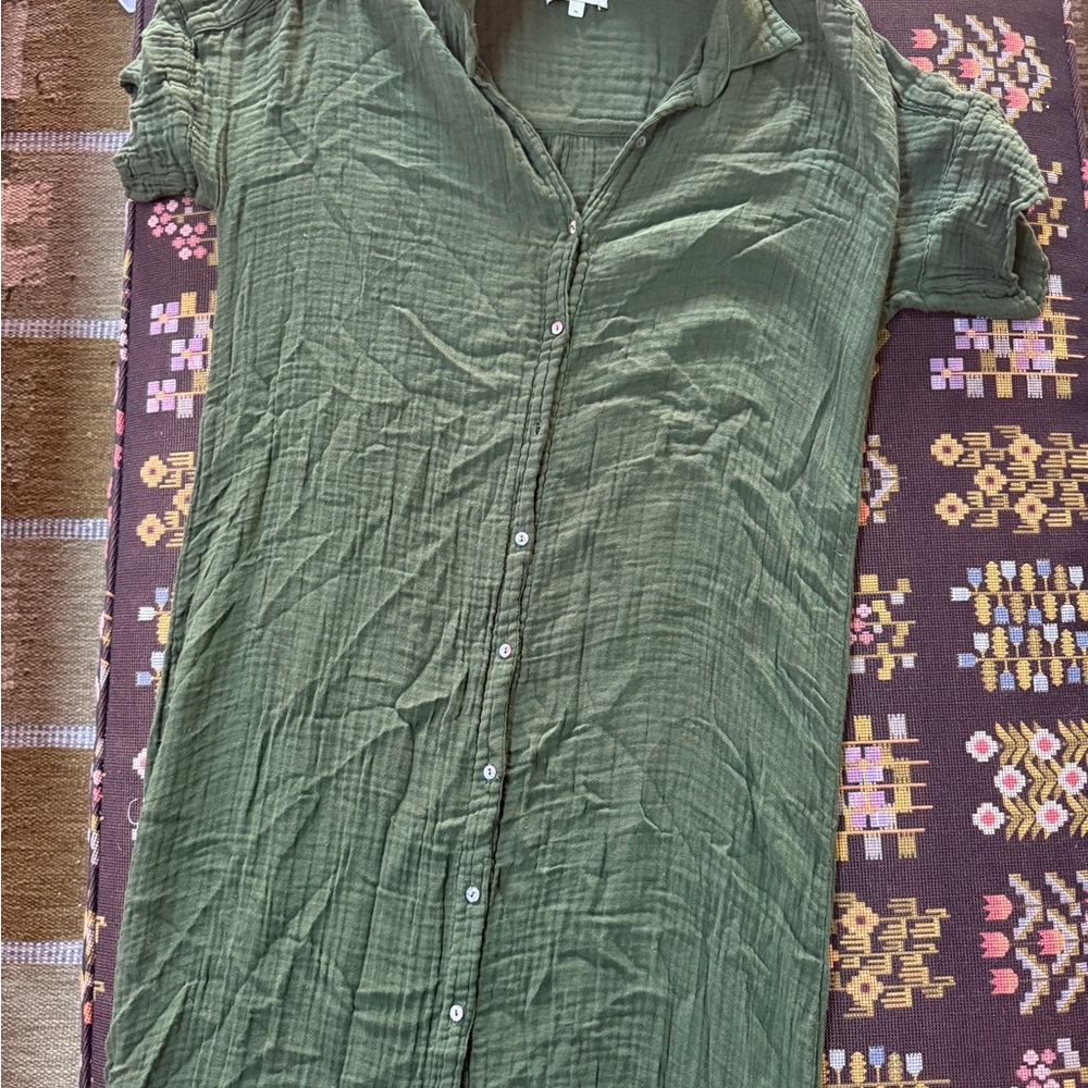 Michael Stars Olive Green Button-Up Women's Muslin Maxi Dress
